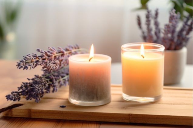 lavender scented candle touching gift